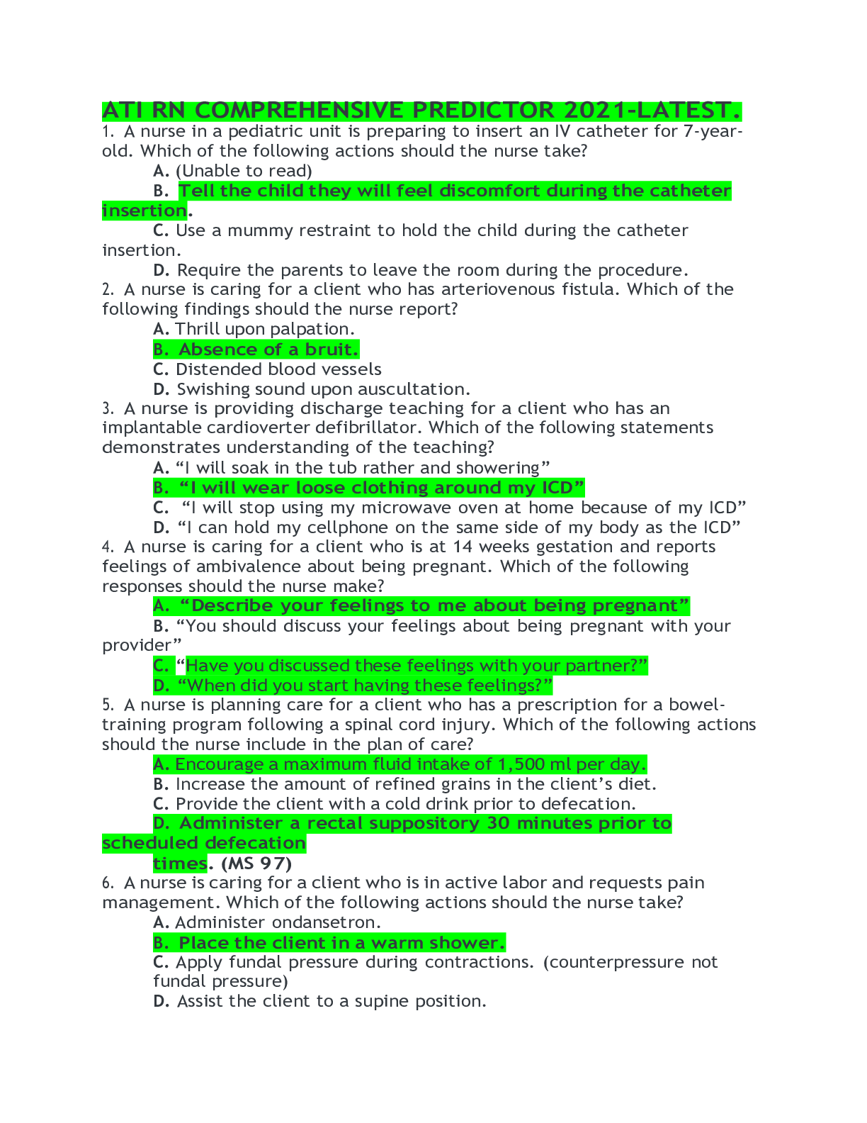 Preview image for ATI RN COMPREHENSIVE PREDICTOR 2021-LATEST.